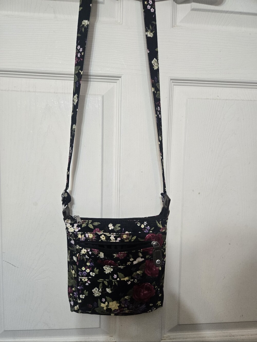 Floral Crossbody Bag in Black with Rose Print